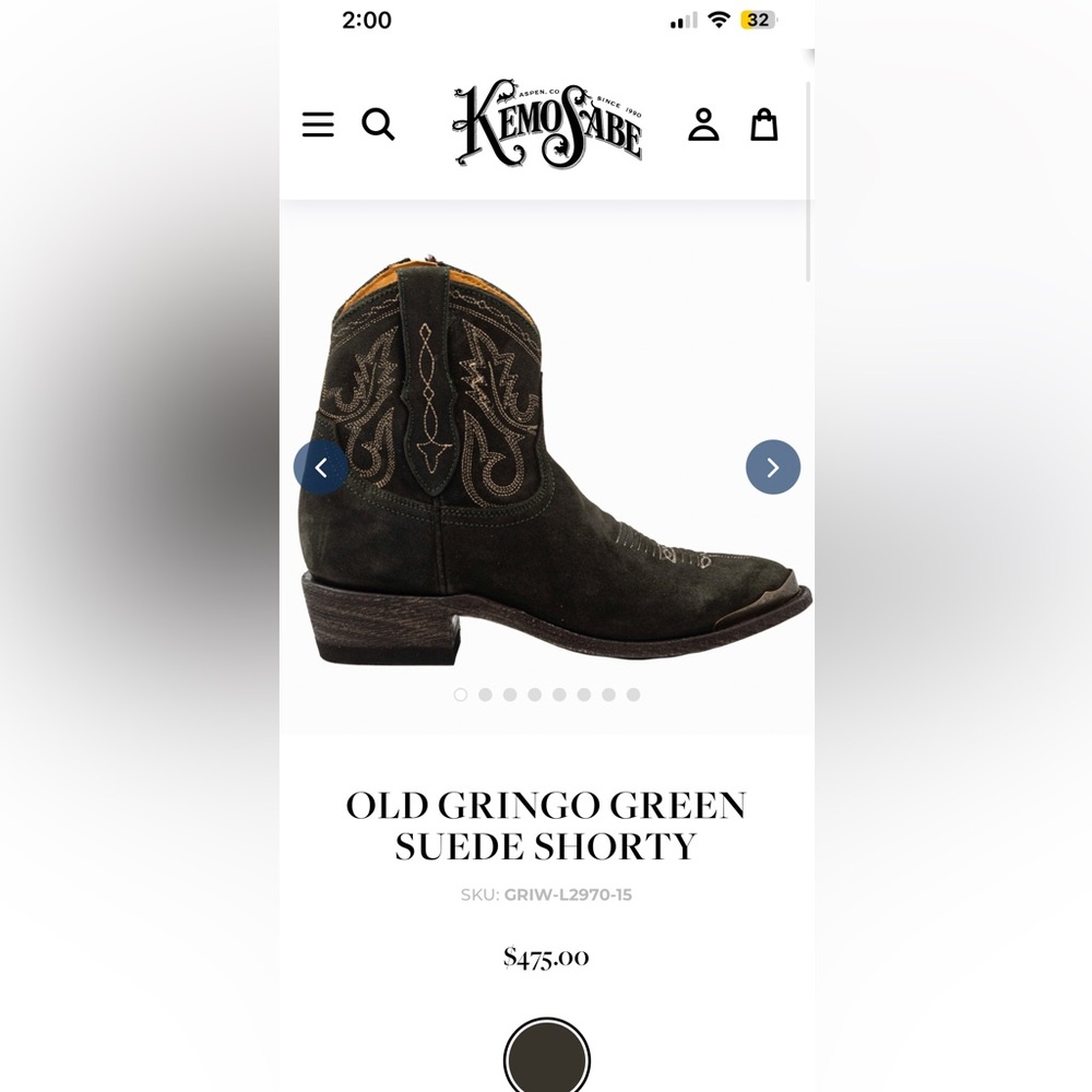 Kemo Sabe Old gringo green suede shorty